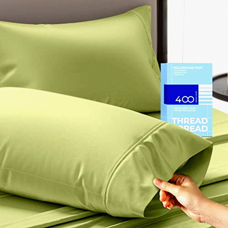 Sage Green Cotton Sateen Pillowcase Set - 400 Thread Count, Soft Smooth Pillow Covers for Home, Hotels, Hospitals - Queen Size 2 Pc