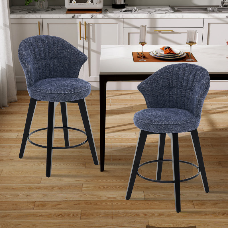 Tabouret de comptoir pivotant rembourré à oreilles avec pieds en bois massif (ensemble de 2), Bleu