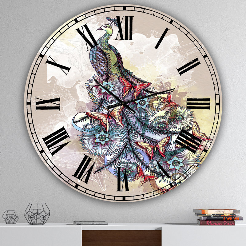 Horloge murale surdimensionnée Butterfly Peacock, Moyen