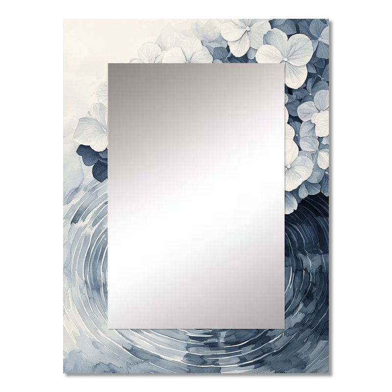 Hydrangea by the Pond Ripple Effect - hydrangea, miroir mural unique, art traditionnel, 32 po x 24 po
