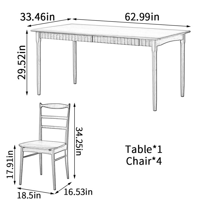 Ensemble de table de salle à manger Simple, H 29,52 po x L 62,99 po x l 33,46 po