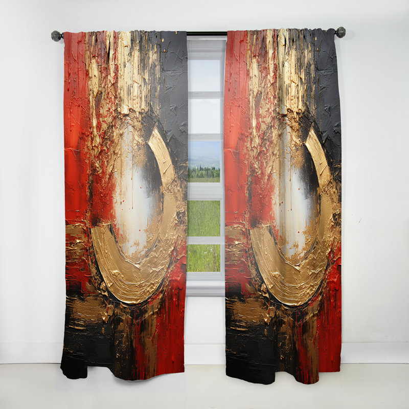 Red Gold Fusion Spiral Ii - Modern Velvet Curtain - Room Darkening - 1 Panel, 52" W x 63" L