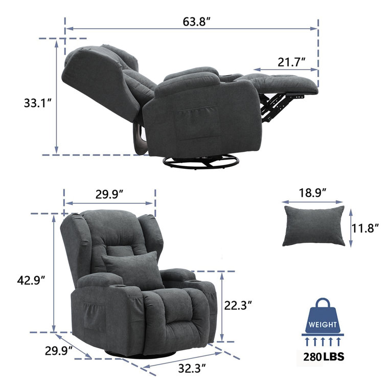 Manual Glider Recliner Swivel Rocking Chair with Lumbar Pillow Cup Holders Latitude Run