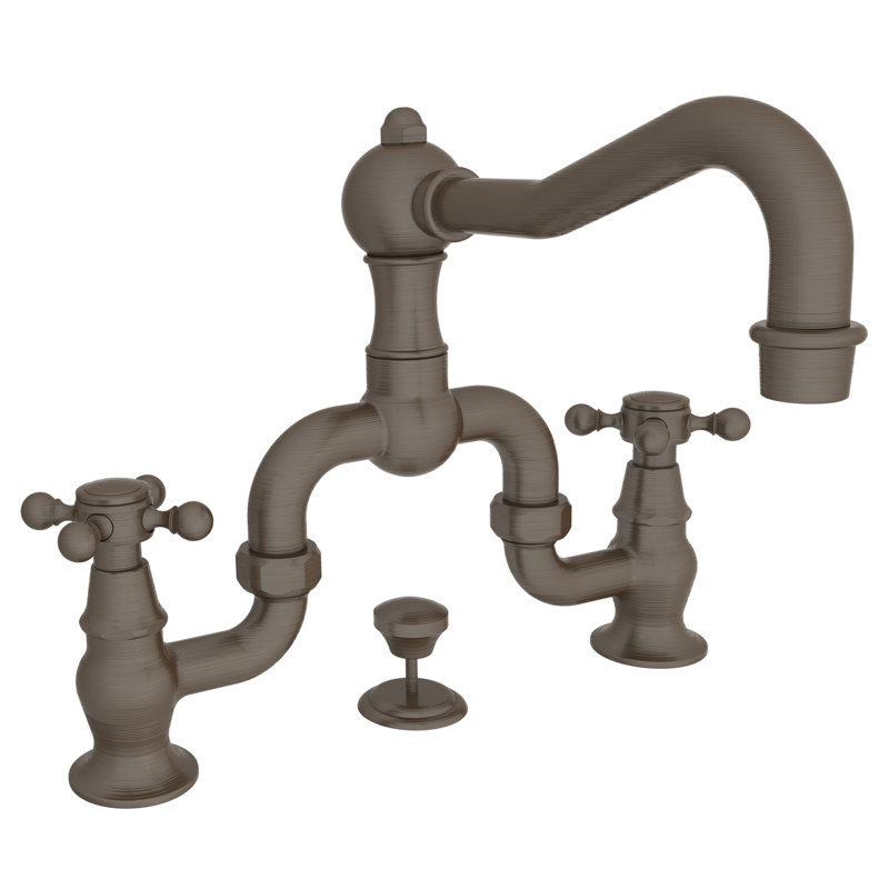 Chesterfield Bathroom Bridge Faucet with Drain Assembly, Oil Rubbed Bronze - Hand Relieved