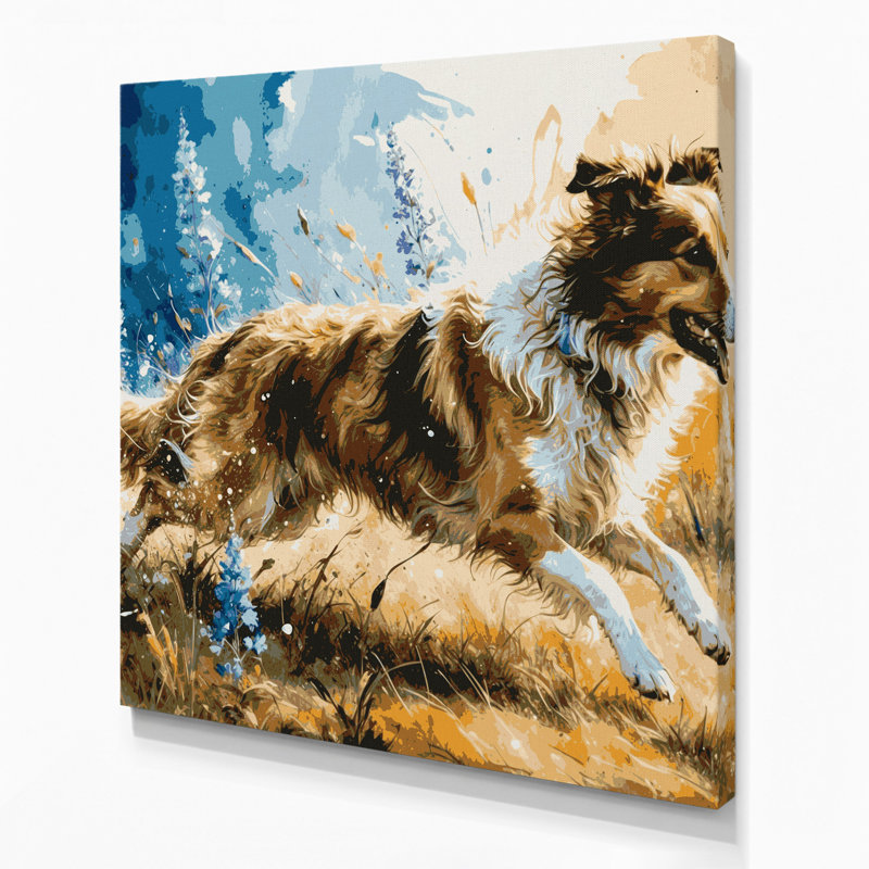 «Dogs Collie», art mural sur toile beige, H 12 po x l 12 po