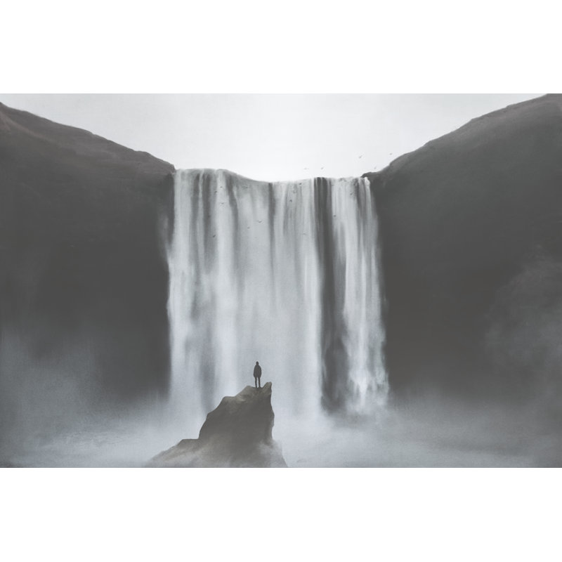 Man looking at majestic waterfall 1 Piece Wrapped Canvas Wall Art, 30cm H x 46cm W