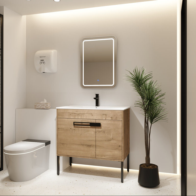 Meuble-lavabo 36 po avec lavabo, rangement à fermeture en douceur et tablette réglable, 36"