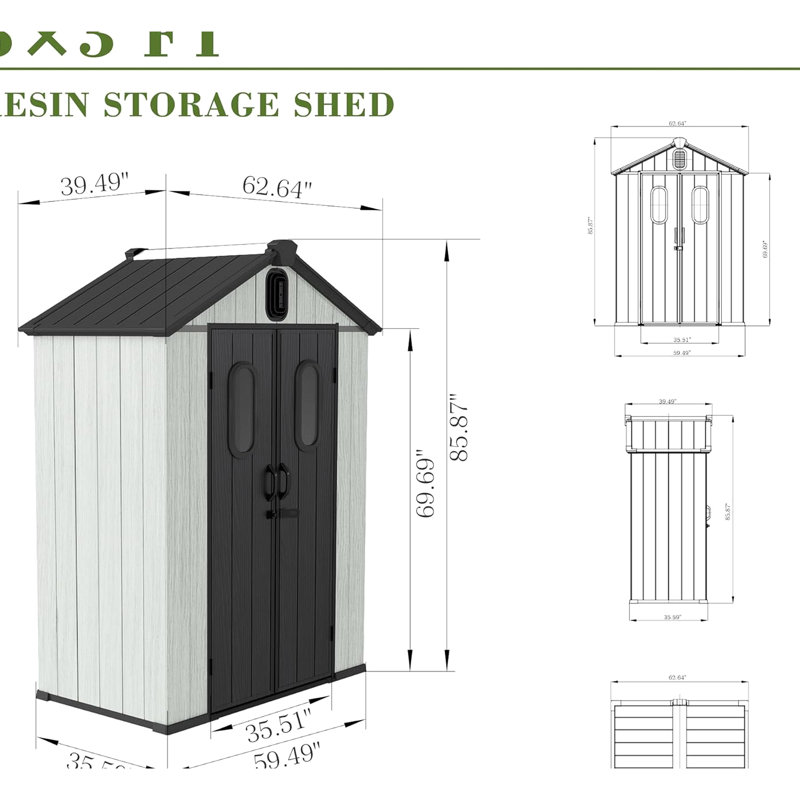 5x3ft Gray Outdoor Resin Tool Storage Shed With Transparent Windows, Louvered Vents, Double Lockable Doors, And Roof - Ideal For Of Patio Lawn Gear Backyard, Patio, Spacious Garden Tools, Furniture,