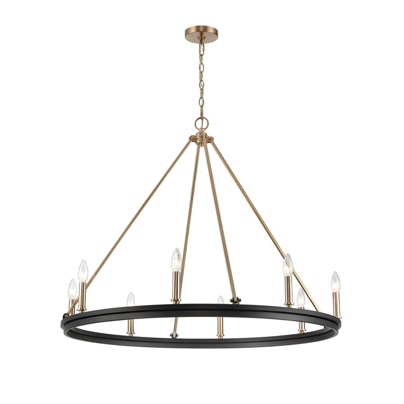 8 lumières 36 po Lustre moderne noir mat et doré