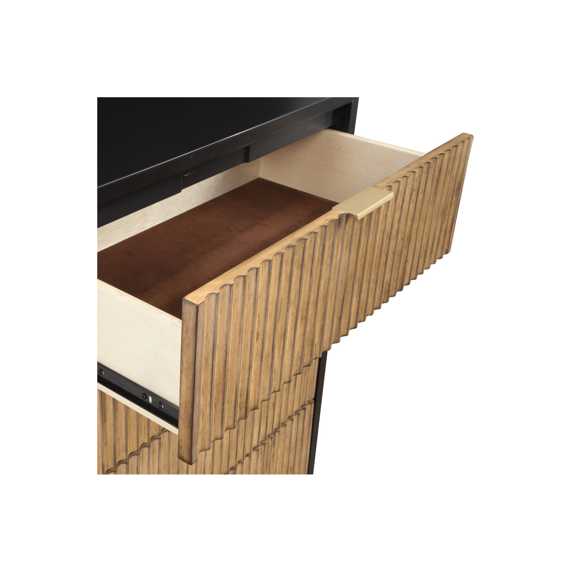Baryal 30" W 5-Drawer Fluted Wood Chest, Black
