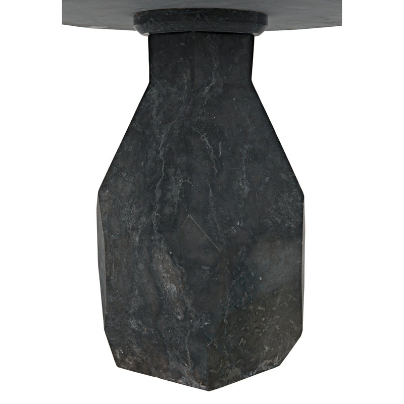 Noir Elegance 31" Round Black Marble Pedestal End Table