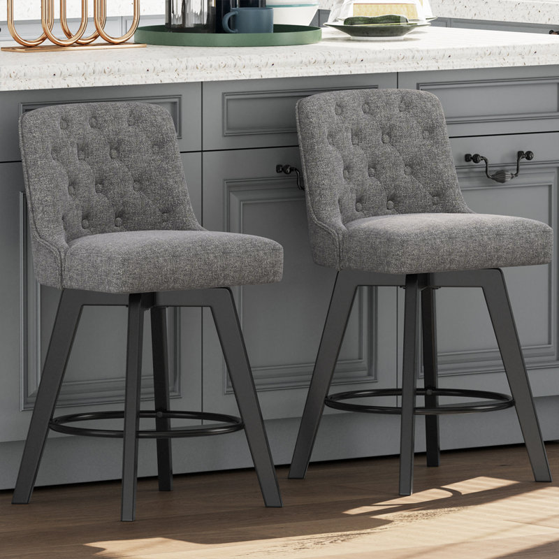 Tabouret de comptoir pivotant de 26 po avec pieds en bois, Gris, 2, Tabouret de comptoir (siège d'une hauteur de 26 p
