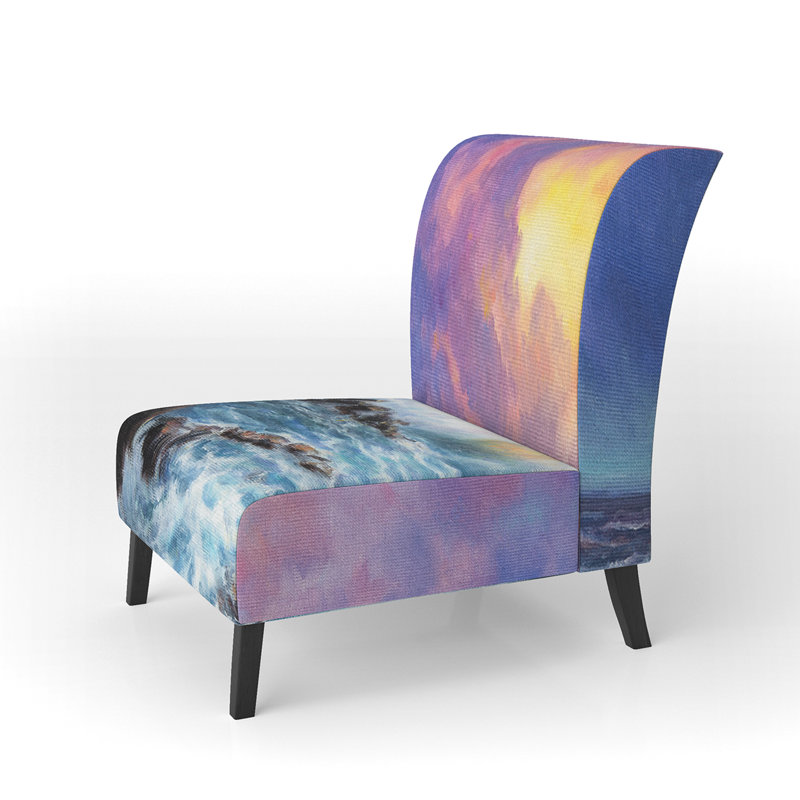 Brechta Vibrant Curve Design II - Velvet Upholstered Modern Slipper Chair, Blue/Purple