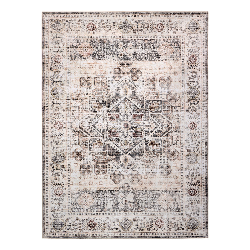 Bungalow Rose Beige Brown Machine Washable Area Rug – Soft, Durable, Non-Slip, Stain Resistant, Eco-Friendly GRS Certified, Perfect for Bedroom, Living & Dining Rooms