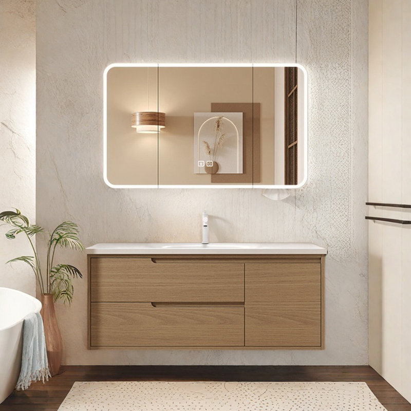 Armoire de salle de bain minimaliste de style rétro, Brun