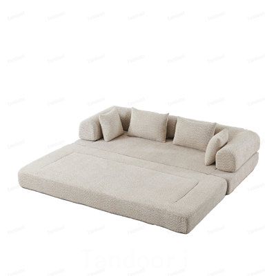Convertible sleeper sofa, chenille folding mattress sofa,with two back cushions and two throw pillows, DIY sofa with removable armrests