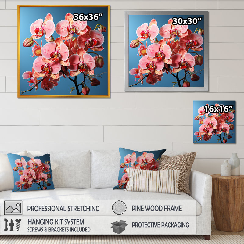 Pop orchidées néon rose I, Cadre simple blanc, H 36 po x l 36 po x P 1,5 po