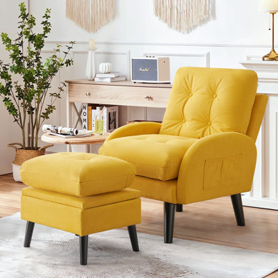 Elandra Upholstered Accent Chair and Ottoman, with 5 Level Adjustable Backrest
