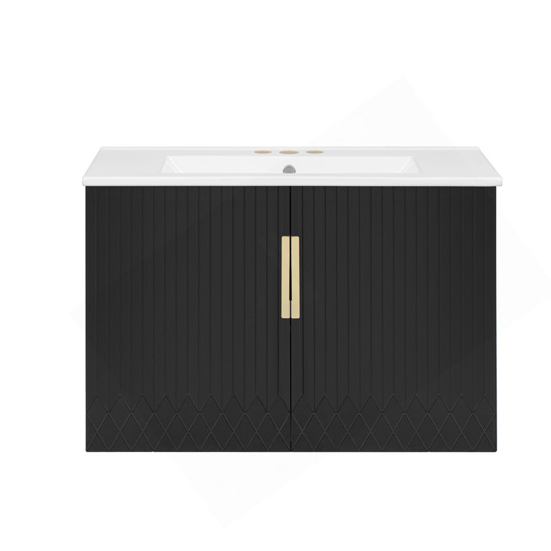Meuble-lavabo de salle de bain vintage 30 po avec lavabo en céramique, lavabo simple en céramique à 3 trous, meuble-lavabo avec 2 portes à fermeture douce