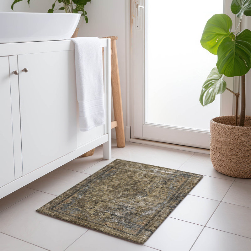 Tapis brun intérieur / extérieur lavable à la machine Claudian ACN1646, Rectangle 1 pi 8 po x 2 pi 6 po