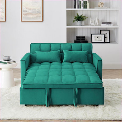Sofas, 55 Inch Modern Velvet Foldable Sofa Bed with 3 Adjustable Positions, Sage Green | Antique Green | Cabriole
