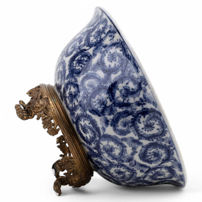 Porcelain Bowl With Bronze Blue White Emblem