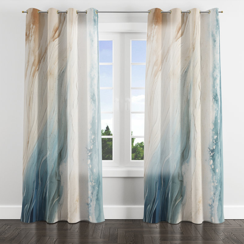 Modern Blue And Beige Sand Aerial View V - Nautical Grommet Curtain - Velvet Room Darkening - 1 panel, 52" W x 63" L