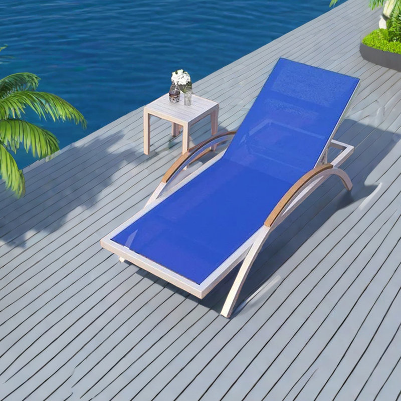 Renayah Outdoor Chaise Lounge Set with Table, Blue/White