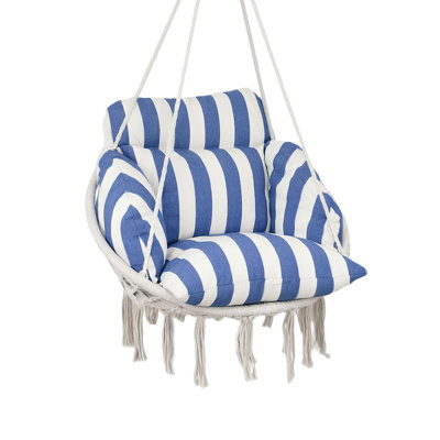 Hammock Swing Chair, Outdoor Hanging Chair with Large Cushion, Cotton Rope Weaving Macrame Swing with Chain, 265 LBS Capacity for Indoor, Outdoor, Bedroom, Patio, Balcony