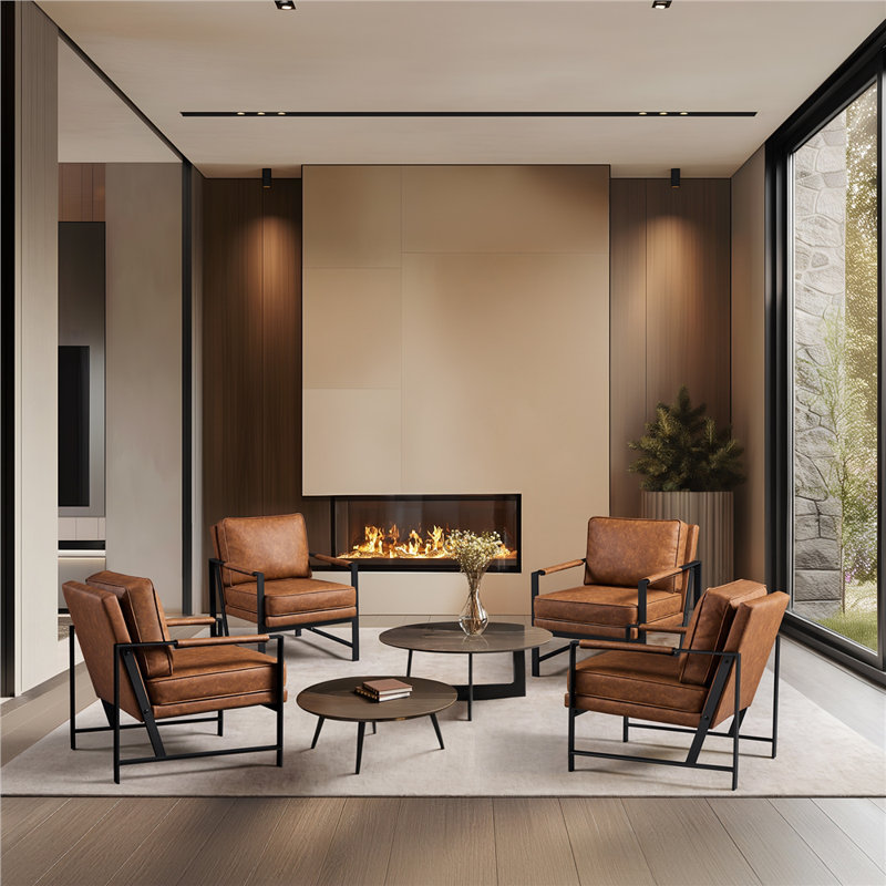 Chaise d'appoint rembourrée avec accoudoirs en métal Modern, Light Brown