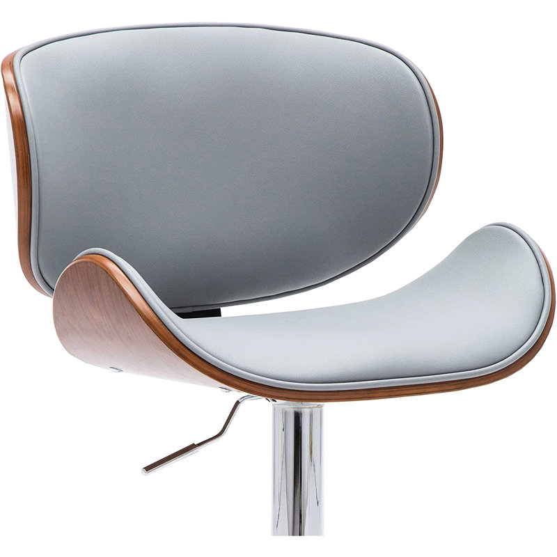 Tabouret de bar contemporain pivotant gris avec piédestal réglable, finition noyer, courbé, l 21 po x P 21 po x H 44 po, siège et dossier, matériau principal en métal