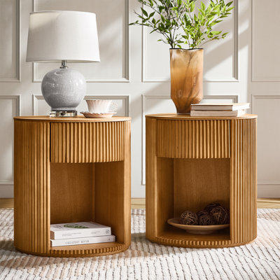 Kaybri Modern 20" Tall Fluted Round End Table with Storage Set of 2