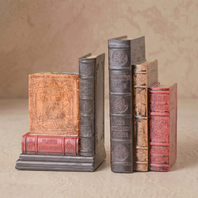 Stacked Books Bookends Set of 2, Resin Vintage Library Sculpture Book Ends, Old World Decor for Bookshelf, Home Office & Console