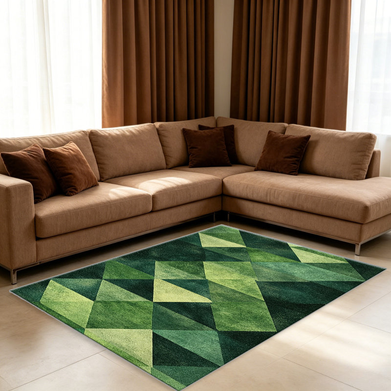 Green Triangle   area rugs for Living Room, Soft and Comfortable, Suitable for all seasons, easy to maintain, machine washable Indoor floor mat, Under Table Farmhouse suitable for Bedroom, Dining Room, Study,  Balcony, Home Decor Patio