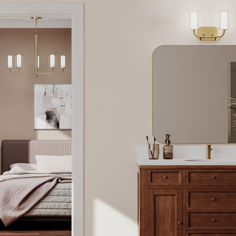 Éclairage pour meuble-lavabo en or brossé 2 lumières avec abat-jours en verre Mack, Or brossé, 2 Lights