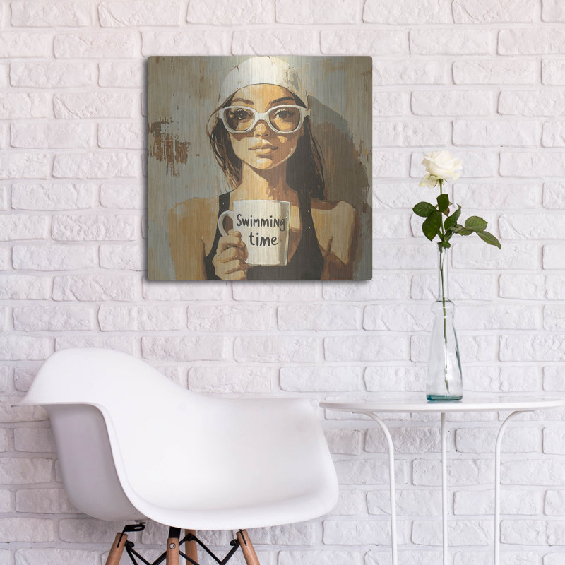 Art mural en métal luxueux «Natation tasse» par Layla Oz, 24 po x 24 po, H 24 po x l 24 po