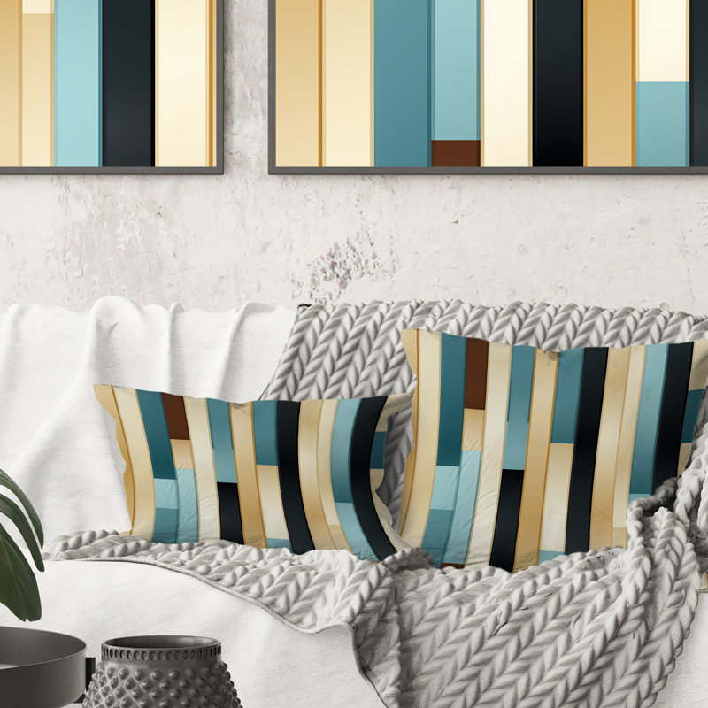 Blue And Beige Striped Pattern Harmony - Striped Polyester Pillow