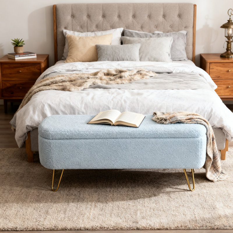 Banc de rangement avec repose-pieds Modern End, Bleu frais