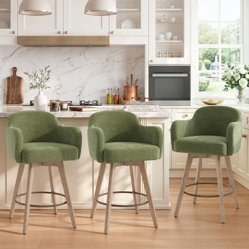 Tabourets de bar pivotants en chenille avec accoudoirs, Vert