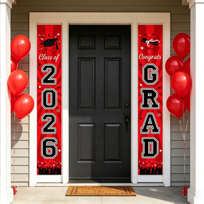 2026 Graduation Porch Banners Class Of 2026 Congrats GRAD Door Signs For High School College Graduation Party Decorations Outdoor Indoor Red Edition