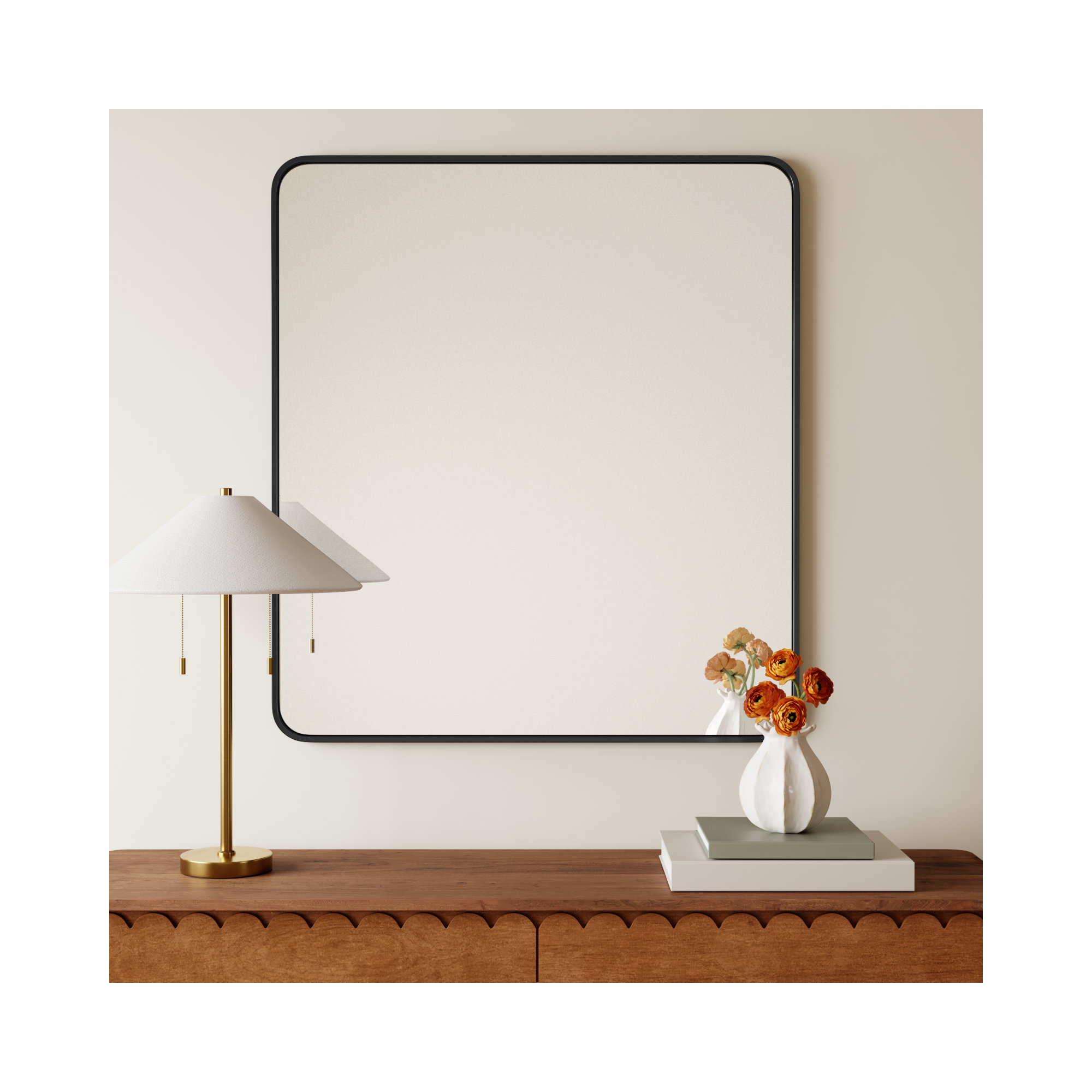 Sabine Metal Rounded Rectangle Wall Mirror, 40'' H x 36'' W, Black