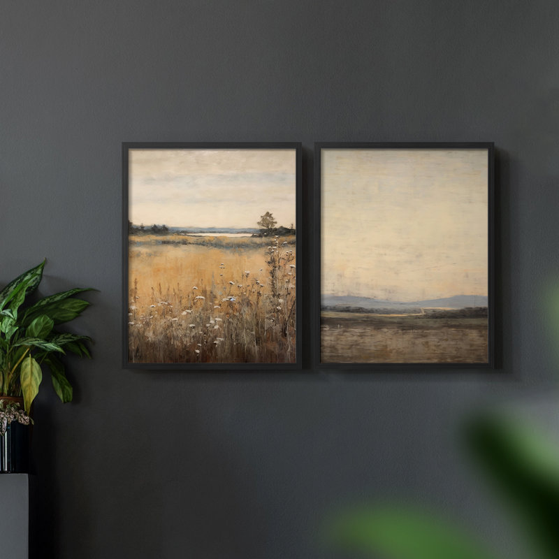 «Vintage Landscape XXX», impression giclée sur cadre - ensemble de 2, Noir, noir, noir, noir, H 23 po x l 58 po