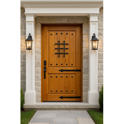 S&Z TOPHAND® 40In X 100In With Frame (Door  Size: 35.6In X 95.3In)  Exterior Front Entry Door, Slab, Solid Wood, Finished With Frames And A Small Window Without Hardware, Fit Rough Opening 42”X102" Oak