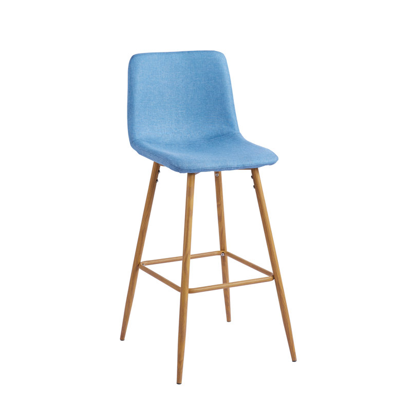 Upholstered Bar Stool with Iron Frame, Aqua Blue