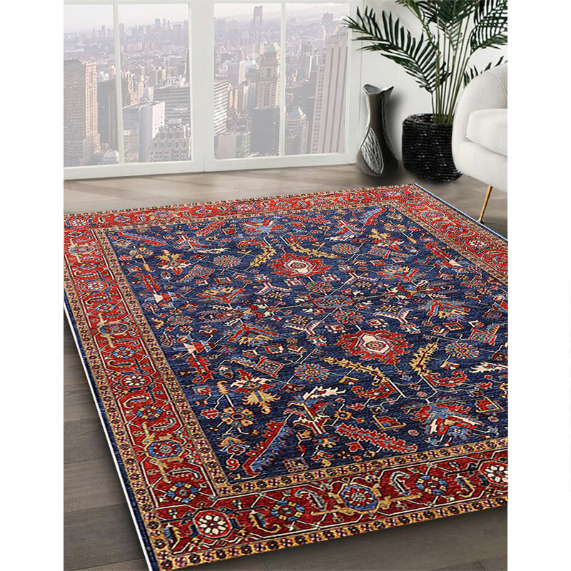 Tapis oriental bleu / rouge tissé à la machine, Carré 3 pi
