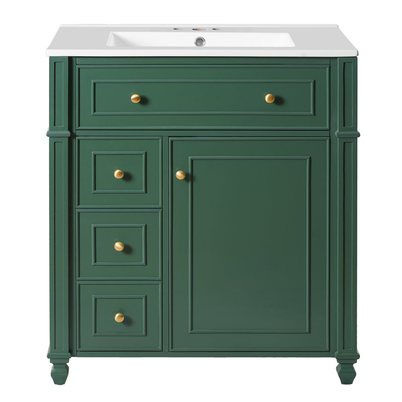 Meuble-lavabo 30 po Mid-Century avec lavabo en céramique, Vert