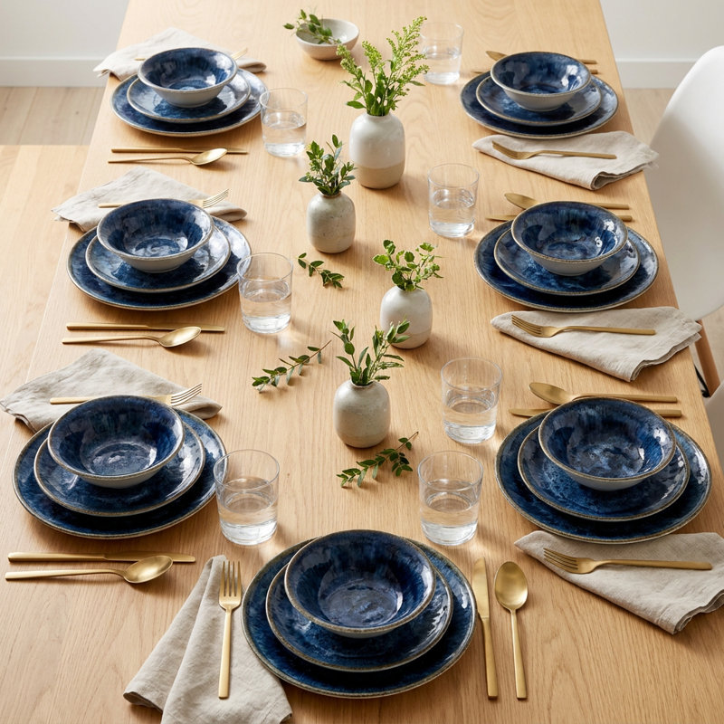 Celestial Reactive Deep Blue Porcelain Dinnerware Set (18-Piece Service for 6)