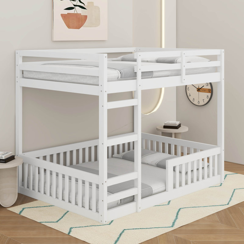 Full Over Full Wood Bunk Bed With Ladder, White