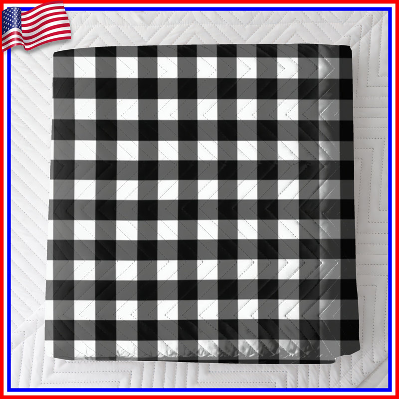 Black White Gingham Quilted Bedspread All Sizes, Queen
