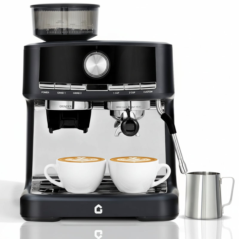Espresso Machine, With Grinder, 1.5L Removable Water Tank, Black